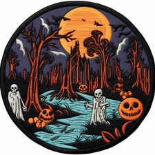 Graveyard Patch Iron-on Applique Halloween Badge Costume Pumpkin Scary Bats
