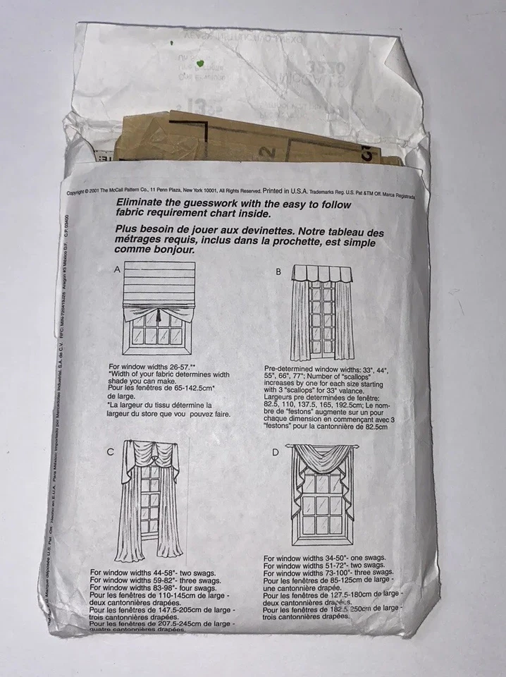 3220 UNCUT ‘McCalls’ SEWING Pattern - ‘Window Treatments’ Home Decor In-a-sec - Image 2 of 3