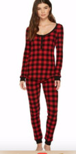 Plush Womens Sz S Pajama Set Top Pants Sleepwear Black Red Buffalo Check
