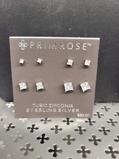 Primrose Set of 4 Pairs Sterling Silver CZ Earrings Square