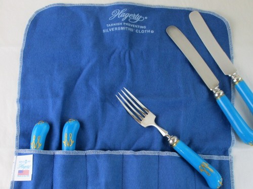 Gorham sterling silver dinner flatware set Minton Celeste Bleu porcelain handle - Picture 7 of 10