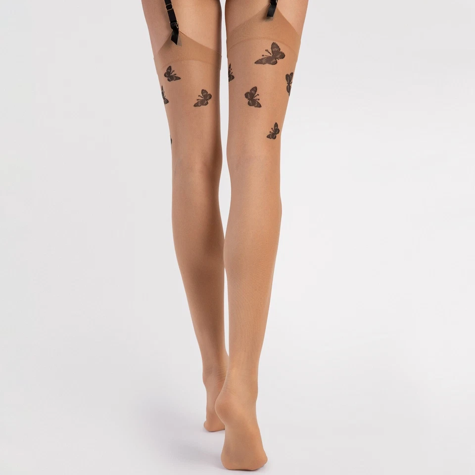 Medias Fiore Farfalle Mate Transparente con Cinturón Decorado Estampado Mariposa 20 Den Foto 2 de 4