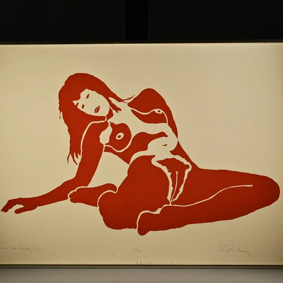 Figura feminina FRANK HERZ original vintage assinada 575 retrato retrô serigrafia - Imagem 2 de 4