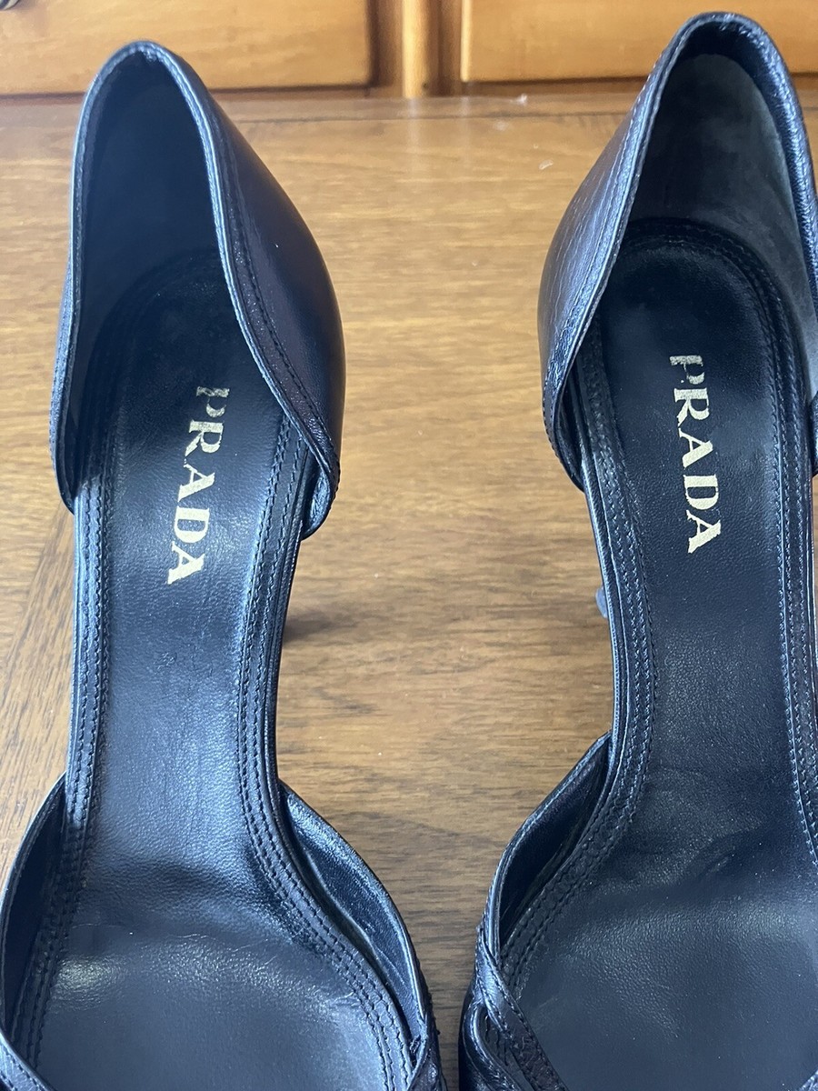 プラダハイヒール Vintage PRADA Heels Black Leather Size 9-9.5/39 | eBay