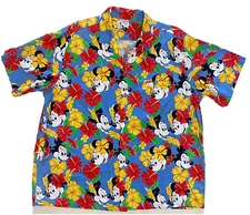 Vintage Disney Mickey Minnie Mouse Hawaiian Shirt XL Barefoot In Paradise USA