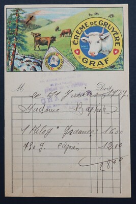 Rechnung 1920 CRÈME DE GRUYÈRE GRAF DOLE JURA