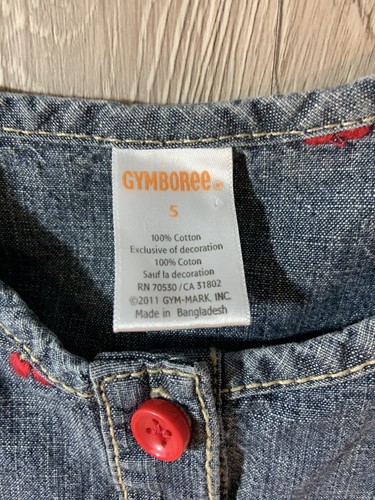 Gymboree Embroidered Cherries Denim Short Sleeve Dress Size 5 Layered With Belt - Picture 4 of 7