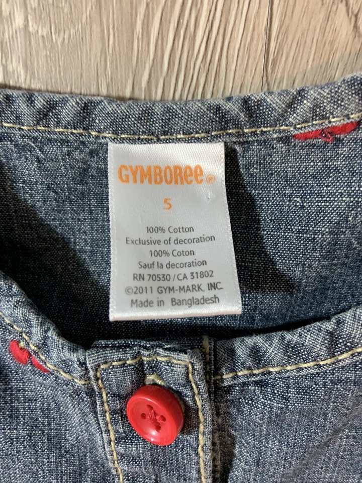 Vestido Gymboree Bordado Cerezas Denim Manga Corta Con Cinturón Talla 5 Foto 4 de 4