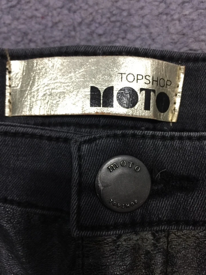 Pantalones Cortos Topshop Moto Damas Cintura Alta Recubiertos 8 W26 Negro Teal Serpiente Verano Foto 3 de 4