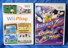 Wii PLAY & Brunswick COSMIC BOWLI NG w/ Discs Booklets & Original Cases Tested 