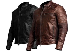 Café Racer Biker Leather Men's Motorcycle Jacket Distressed Sheep Skin Leather