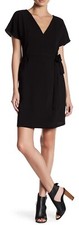 NWT BOBEAU Size XS Classic Black Short Sleeve V-neck Crepe Wrap Dress