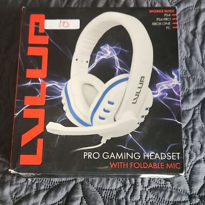 White and Blue Pro Gaming Headset with Foldable Mic