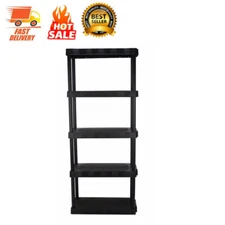 5-Shelf Plastic Shelf Shelving Shelves Rack Racking Home Storage Unit, Black