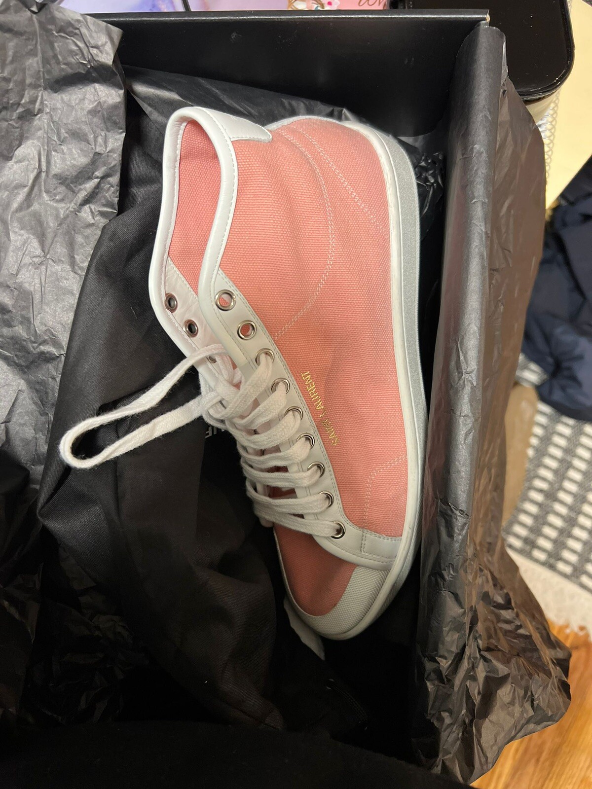 Sneakers medie da uomo nuove con etichette $625 Saint Laurent tela rosa SL 39 Eu41 US7 5