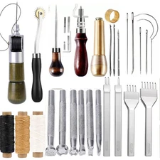 Leather Craft Tools Kit Hand Sewing Stitching Punch Carving Saddle Groover Set