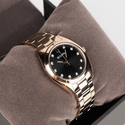 Bulova Surveyor Classic 97P156 Diamond Rose Gold Stainless Women's Quartz Watch