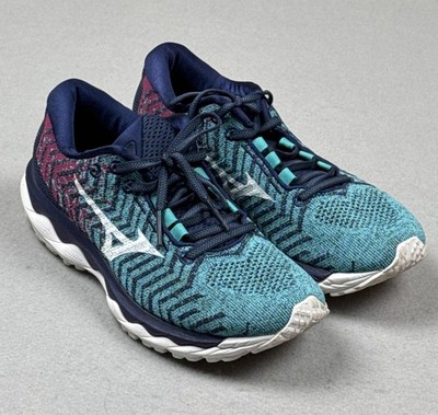 Mizuno Wave Sky Waveknit 3 Shoes Womens Size 7.5 Blue Teal Running Sneakers