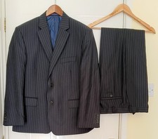 Marks & Spencer Mens 2 Piece Navy Pinstripe Luxury Pure New Wool Suit 42" 36W 31