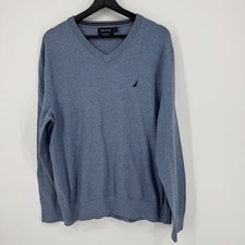 Nautica Navtech Mens Blue V Neck Long Sleeve Sweater Large