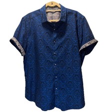Robert Graham Mens XL Blue Button Down Shirt Flip Cuff Short Sleeve