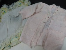 Lot 2 Small BABY or DOLL Clothes Lot 1980s Pink Sweater Lacey Dress