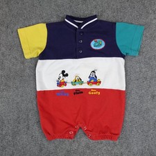 Vintage Disney Romper One Piece Baby Boys 0-6 Months Blue Colorblock 3M 6M 90s