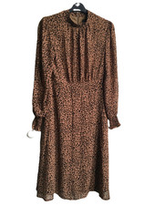 SALE Blue Vanilla chiffon brown animal print A-line dress size 10, 42" L work