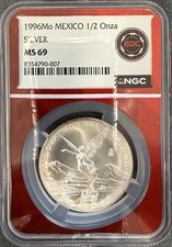 1996 Mo Mexico 1/2 Onza Silver Libertad NGC MS69, TOP POP Only 1 Higher