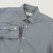 Prada Milano Button Down Shirt Mens 40 15.75 / Medium Navy Micro Check Luxury