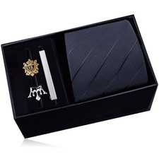 Satin Men's Tie, Brooch, Tie Clip 8cm College Students Formal Prom Gift Box.