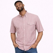 Oliver Spencer Shirt Mens 2XL Red White Striped Button Down Short Sleeeve Summer