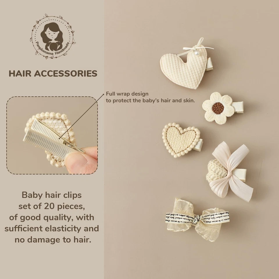 20 PIEZAS Pinzas para el cabello para niños pequeños 2,4 pulgadas Lazos para el cabello para bebés niñas Pasador completamente cubierto... Foto 2 de 4