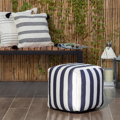 Cape May Blue 18'' x 18'' x 18'' Navy & Ivory Pouf