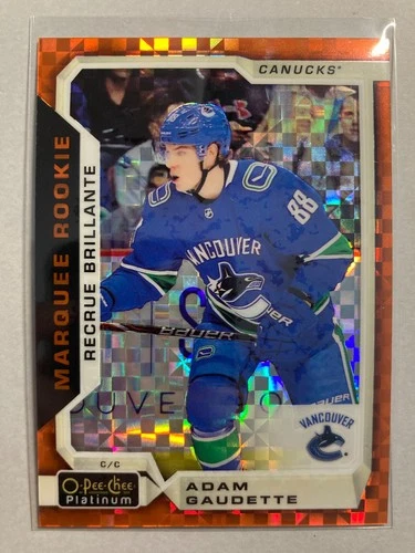 2018-19 O-Pee-Chee OPC Platinum Orange Checkers #193 Adam Gaudette RC 18/25
