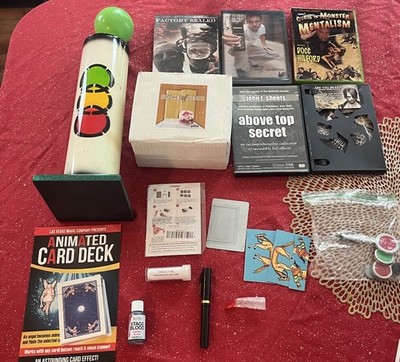 Vintage Magic Show Tricks and Props Set Large Lot with Cards and DVD