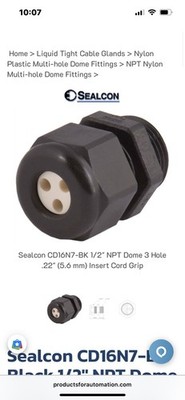CD16N7-BK 1/2  NPT Black Nylon Standard Dome 3-hole Cable Gland, Cord Grip