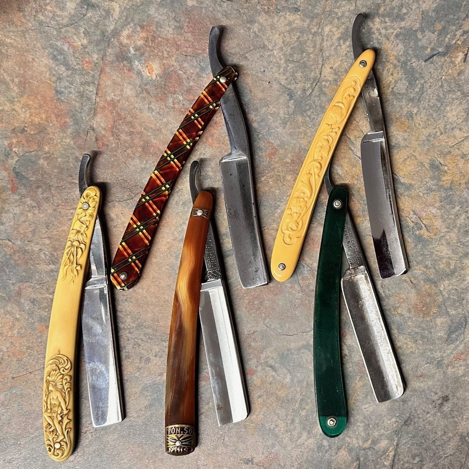 5 Fancy Straight Razors, Native American, Tartan Plaid, Pony, Henkel ...