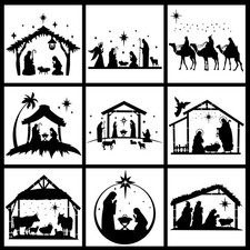 9 Pieces Christmas Nativity Scene Stencils Reusable DIY 6 Inch, Transparent