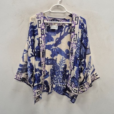One Hundred Stars kurzer Kimono riesig blau Weide orientalisch Japan Boho One Size