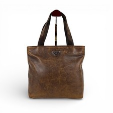 PRADA Nappa Leather Mini Tote Hand Bag Brown Triangle Vintage Used Authentic