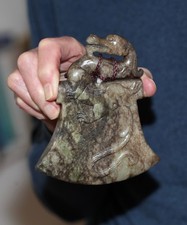 Antique Chinese carved jade dragon archaic adze, Ming Dynasty, 17th century RARE