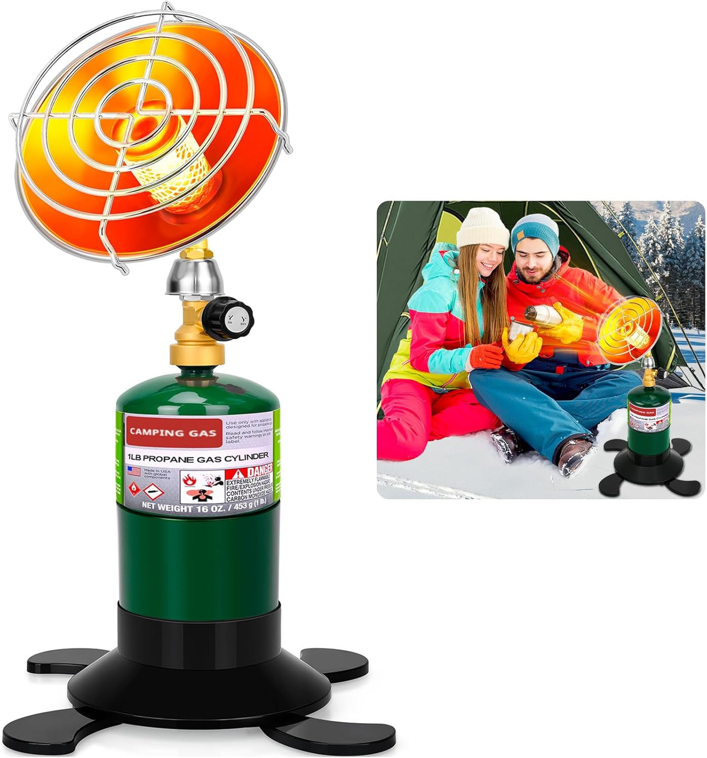 Portable Propane Heater, for Camping, Outdoor, Patio Heaters, w/ Control Valve