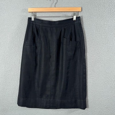 Yves Saint Laurent Rive Gauche Skirt Vintage 70s Black Linen FR 44 US 6 YSL W28''