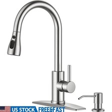 Lead Free Kitchen Faucet Pull Down Sprayer Soap Dispenser 360 Swivel Easy Setup