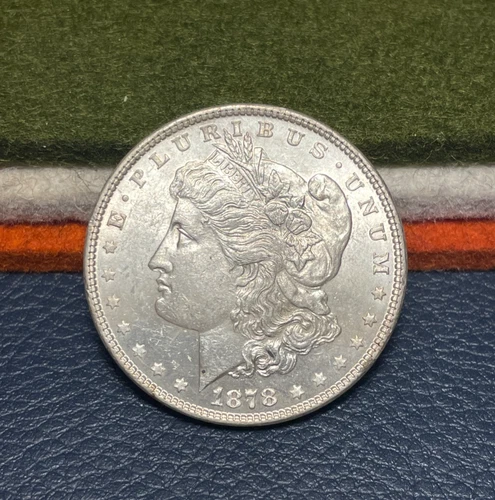 (#102508) Morgan Dollar:  1878, 7 TF, Rev '79.  au/unc details   (see video!)