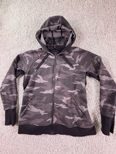 Athleta Triumph Printed Full Zip Up Hoodie Womens Large Gray Black Camo Jacket L