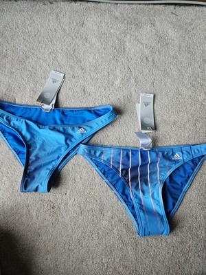NEW NWT Adidas Melbourne Printed Bikini 2 Bottoms Womens Blue Striped Logo Lot L