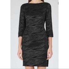 Reiss Lennox Bodycon Pewter Black Special Occasion 3/4 Sleeve Dress Size 0 NWT