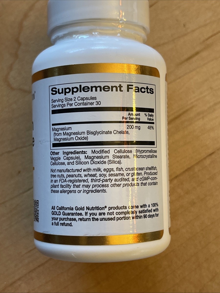 California Gold Nutrition Magnesium Bisglycinate 200mg Gluten-Free